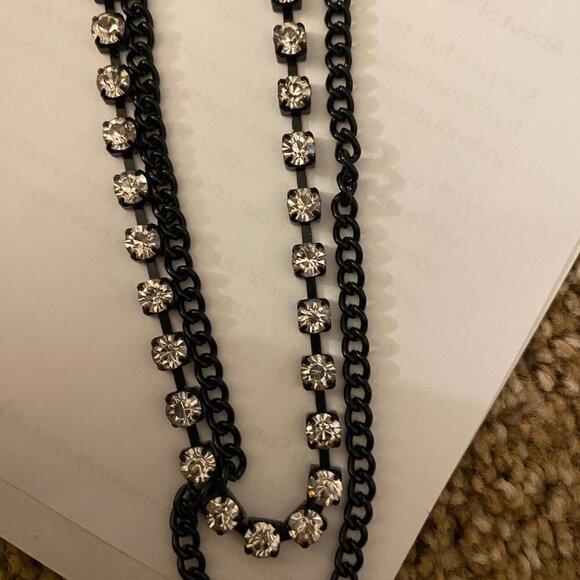 Chicos Multi-strand Black Chain and  Rhinestone Necklace NWT - Picture 6 of 6